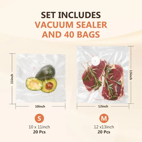 Vista 6 de Sellador al vacío para alimentos con 30 bolsas de vacío reutilizables, máquina selladora al vacío de mano compacta para preparación de comidas