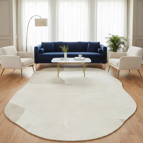 Vista 12 de Alfombra moderna con forma abstracta beige para sala de estar, dormitorio, comedor, contemporánea, lavable, de 2 x 3 pulgadas, decoración