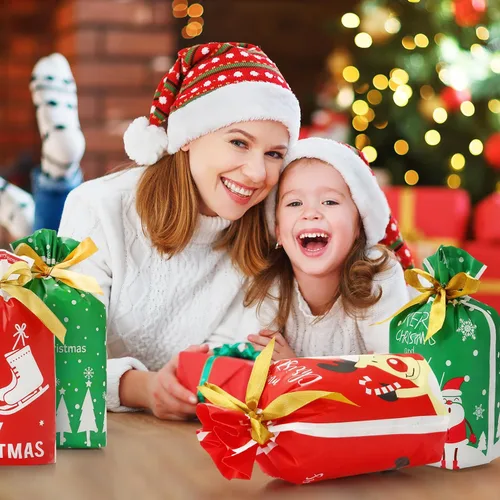 Vista 5 de 50 bolsas de dulces de Navidad, bolsas de regalo de Navidad con cordón de plástico para fiestas de cumpleaños, envoltura de aperitivos, regalo