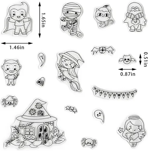 Vista 2 de Troqueles de corte de Halloween y sellos transparentes para Halloween, dibujos animados, bruja, fantasma, gatos, sellos y troqueles para hacer