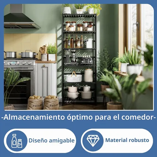 Vista 5 de HITNET Estantería de bambú, estantería abierta de 6 niveles con estantes ajustables, estante de almacenamiento de pie para sala de estar, baño, Negro