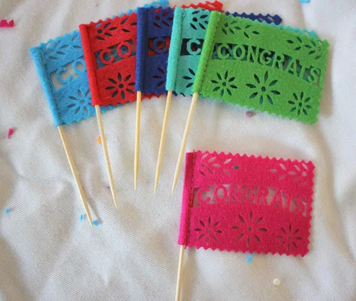 Vista 2 de Del Mex Juego de 18 mini banderitos de papel mexicano multicolor para decoración de cupcakes (felicitaciones)