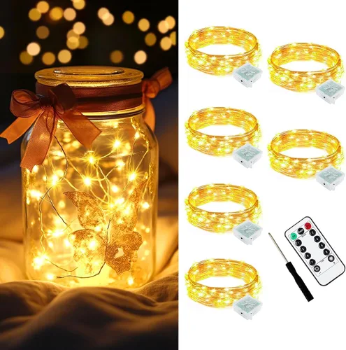 Vista 62 de AIKEI Paquete de 12 luces LED de hadas que funcionan con pilas, guirnaldas de luces impermeables de 7 pies, 20 luces LED de luciérnagas estrelladas