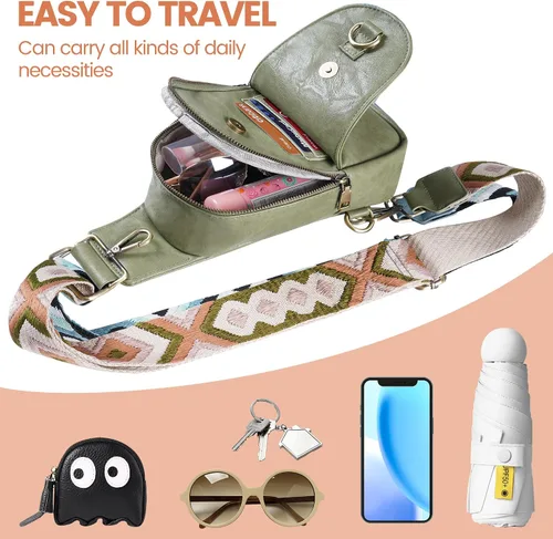 Vista 2 de KFXFENQ Bolso bandolera para mujer, de piel sintética, bolso bandolera pequeña, mochila cruzada multiusos para el pecho, para mujer, ciclismo