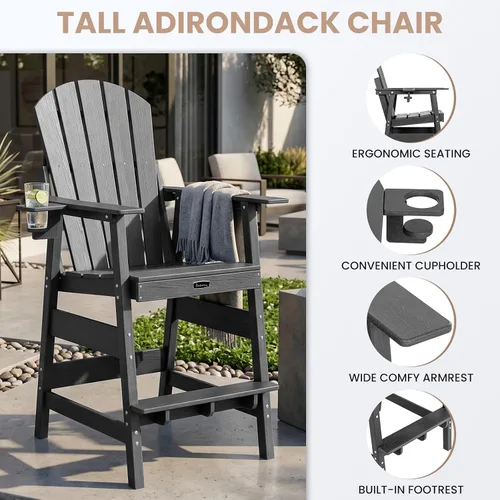 Vista 4 de FUNBERRY Silla alta Adirondack, silla de balcón superior alta con Gris