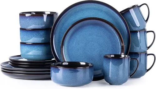 Vista 14 de LERATIO - Juego de vajilla de cerámica para 4, juego de 12 piezas de platos y cuencos de porcelana, platos y cuencos resistentes a los arañazos