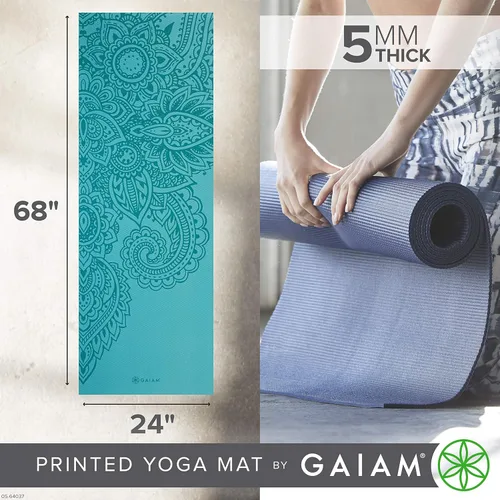 Vista 3 de Gaiam - Esterilla de yoga premium de 5mm con estampado, gruesa y antideslizante para todo tipo de yoga, pilates y entrenamientos en el suelo