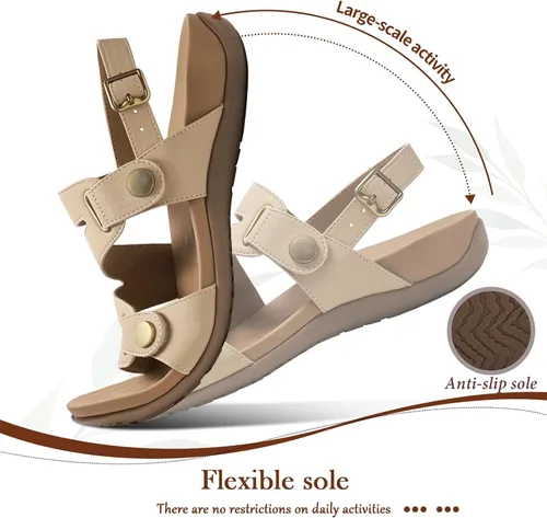 Vista 6 de Littleplum Sandalias ortopédicas para mujer, con soporte de arco, cómodas, planas, ajustables, para caminar, verano, playa