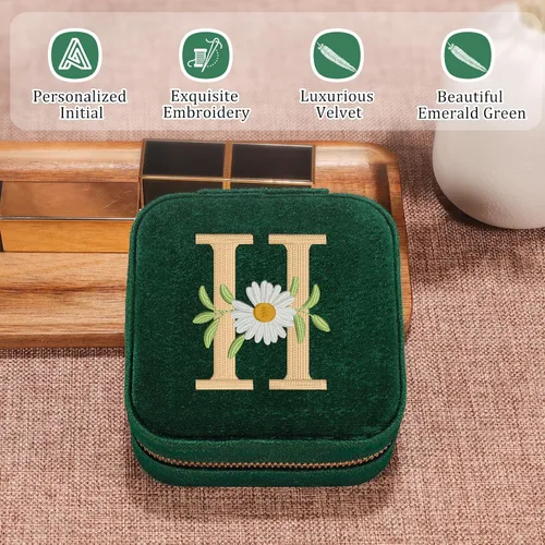 Vista 2 de GSPY Joyero de viaje, joyero de terciopelo con inicial, regalos personalizados para mujeres, joyero de viaje pequeño, organizador de joyas, regalos