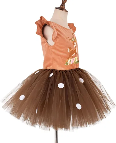 Vista 3 de Biayxms Disfraz de animal de Halloween para niñas, vestido de cosplay de renos con diadema, ropa de Navidad