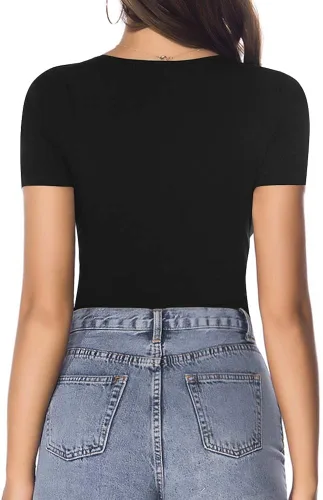 Vista 4 de Mangopop - Mono de manga corta para mujer cuello de inmersión profundo manga larga