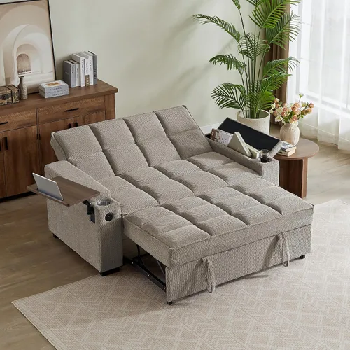 Vista 11 de Eafurn Sofá cama convertible de felpilla capitoné 3 en 1 de 65 pulgadas Café - 65