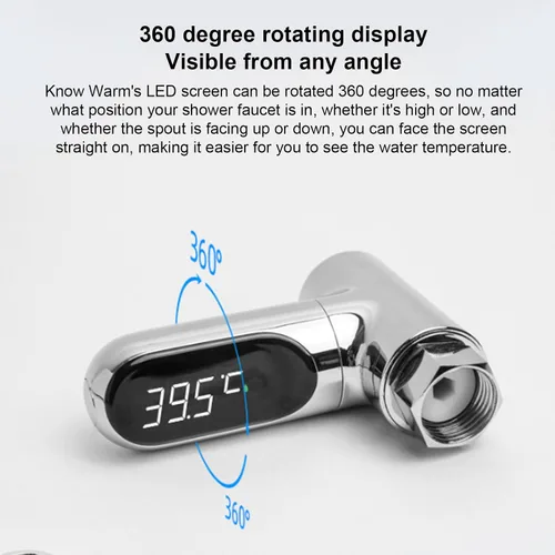 Vista 8 de Termómetro de ducha, termómetro digital LED de baño con sensor de temperatura de alta precisión y pantalla giratoria de 360 grados para el hogar