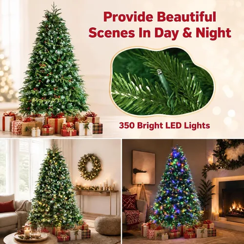 Vista 6 de COSTWAY Árbol de Navidad artificial de 6 pies, diseño preiluminado con Verde nevado