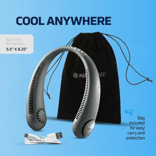 Vista 7 de NEXAIR Ventilador de cuello portátil de enfriamiento manos libres, ventilador de cuello ligero sin aspas, 3 velocidades, batería de 2400 mAh, tiempo