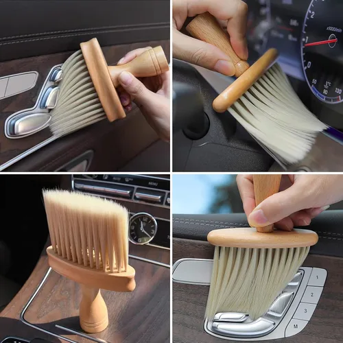 Vista 5 de Cepillo de limpieza ultra suave para el interior del automóvil, para quitar el polvo y limpiar profundamente, mango de madera, paquete de 2 A+B_2