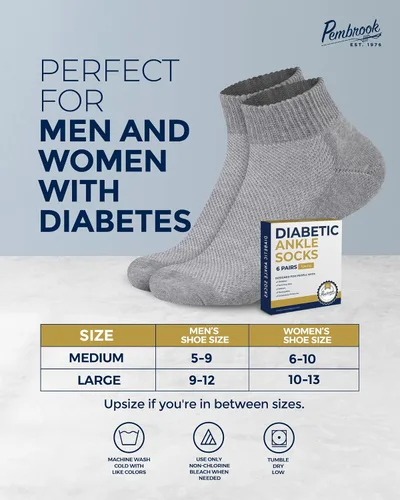 Vista 6 de Pembrook Calcetines de tobillo para diabéticos para mujeres y hombres - 6 pares Calcetines de corte bajo para neuropatía para mujeres Costuras