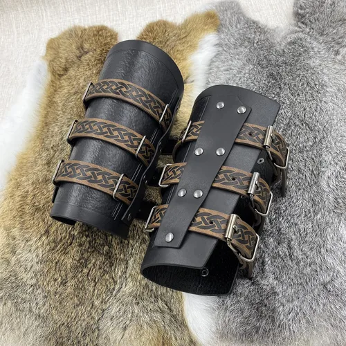 Vista 3 de Pulsera de cuero con guantelete medieval, muñequeras vikingas, guardias de tiro con arco, brazaletes de brazo ancho para mujeres y hombres, 2