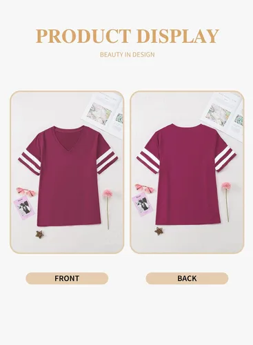 Vista 115 de Eytino Blusas de talla grande para mujer, cuello en V, manga corta, a rayas, casual, holgada, con bolsillo (1X-5X)