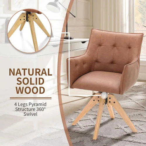 Vista 3 de PHI VILLA Juego de 2 sillas giratorias decorativas – Silla de escritorio moderna de mediados de siglo con patas de madera para silla de comedor