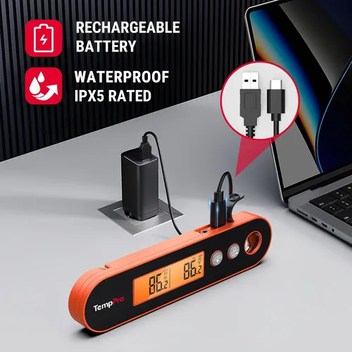 Vista 6 de TempPro TP610W - Termómetro recargable de lectura instantánea para cocinar, termómetro digital de acero inoxidable para carne, con alarma