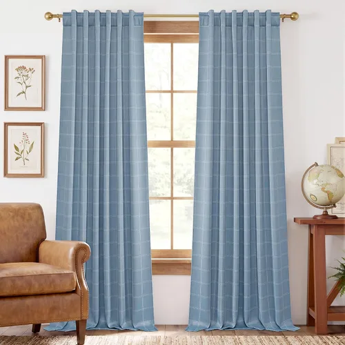 Vista 73 de NICETOWN Cortinas de Granja a Cuadros 100% Opacas de 96 Pulgadas de Largo, Juego de 2 Paneles para Sala de Estar y Dormitorio, Cortinas a Cuadros