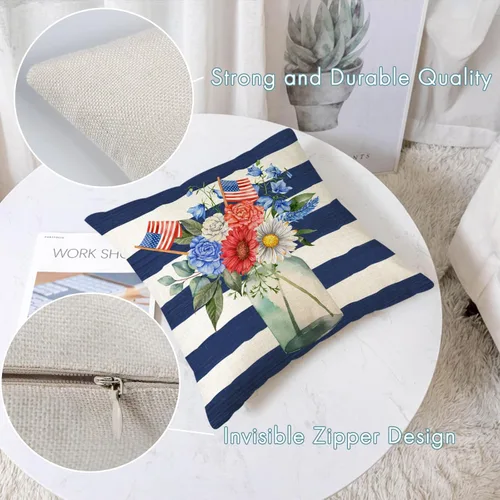 Vista 2 de YeeJu Juego de 4 fundas de almohada patrióticas de 12 x 12 pulgadas, fundas de almohada para el 4 de julio, fundas de almohada para decoración