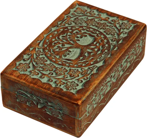 Vista 3 de ETROVES Joyero de madera de 8 pulgadas, hecho a mano, portátil, organizador de tesoros, recuerdo, caja de almacenamiento de memoria de madera