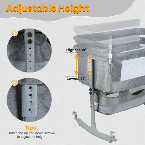 Vista 7 de cdar 3-in-1 Bedside Bassinet, Adjustable Height Baby Bedside Bassinet, Splicing Bed & Rocking Crib, Travel Crib with Wheels, Storage & Mosquito Net