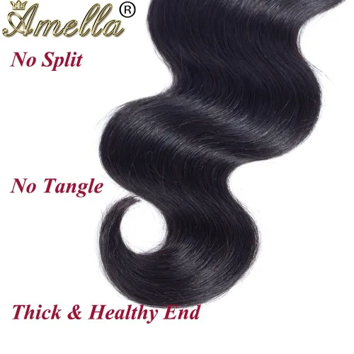 Vista 6 de Amella 3 paquetes de 3 mechones de cabello virgen brasileño ondulado (8, 10, 12 pulgadas), negro natural) 8A, 100% sin procesar, cabello humano