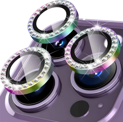 Vista 11 de Suoman Protector de lente de cámara para iPhone 14 Pro Max / 14 Pro, [Diamantes Bling] vidrio templado 9H, cubierta protectora de metal de cobertura