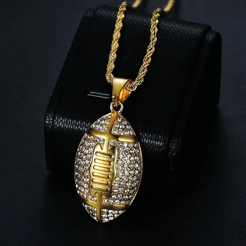 Vista 2 de HETIMXIA Cadena helada para hombre, collar con colgante de fútbol americano de circonita cúbica para niño, antletas, estilo deportivo, hip hop