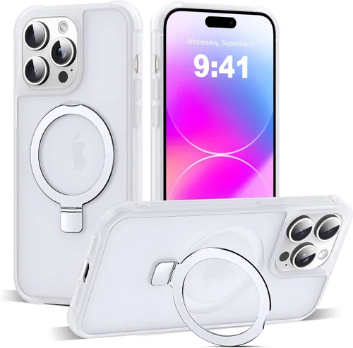 Vista 26 de SKYLMW - Funda compatible con iPhone 11 de 6.1 pulgadas, con soporte magnético invisible tipo anillo, funda translúcida de grado militar, compatible