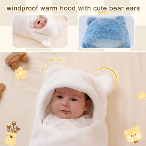 Vista 9 de AiWMGL Manta de Forro Polar para Bebé de Invierno 0-3 Meses Niños Niñas Envoltura Ajustable para Recién Nacido Suave y Cálida Saco de Dormir de Felpa