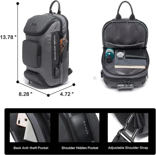 Vista 5 de Mochila tipo bandolera para hombre, bolsa de hombro impermeable con puerto USB
