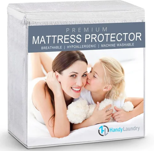 Vista 10 de Protector de colchón, de la marca Handy Laundry, hipoalergénico e impermeable, Poliéster & Mezcla de poliéster, Blanco