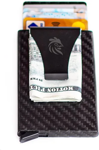 Vista 3 de RFID bloqueo de fibra de carbono pop-up billetera, diseño delgado y lujoso, tarjetero para hombres, caja de regalo, Negro -, Minimalista