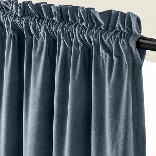 Vista 2 de Lazzzy Cortina opaca de terciopelo azul con aislamiento térmico para dormitorio, sala de estar, oscurecimiento de privacidad, cortinas de terciopelo