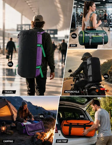 Vista 6 de MIER Mochila grande tipo duffel para deporte y gimnasio con compartimento para zapatos, resistente y resistente al agua, Gris, 90 l, Classic