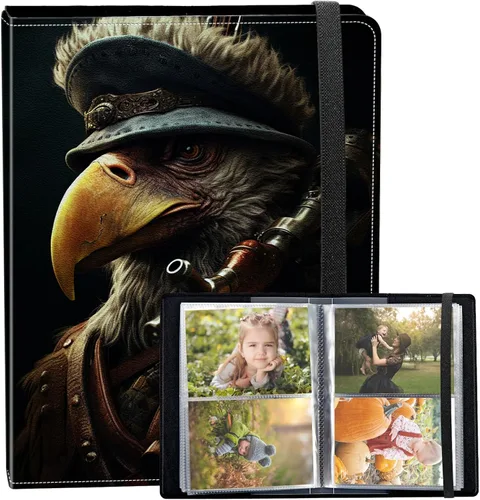 Vista 11 de Álbum de fotos de 3.5 x 5 pulgadas, cubierta de piel sintética de pequeña capacidad, mini álbum de fotos de águila americana de 3.5 x 5 con banda