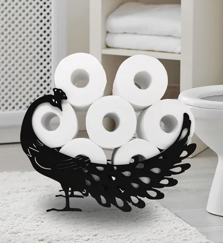 Vista 18 de Black Bear - Soporte de papel higiénico de metal, divertido soporte de papel de animales para baños, organizador independiente con capacidad para 8