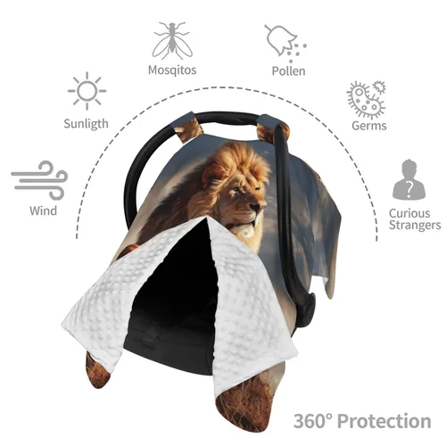 Vista 8 de Baby Car Seat Canopy Cover for Mom, Soft Breathable Nursing Breastfeeding Covers Multi Use Stroller Sun Shade Newborn Shower Gift，Two Lions
