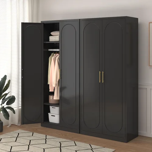 Vista 7 de Gabinete de Pared de Metal de 81 cm con 2 Puertas, Gabinetes Colgantes Negros con Manija, Gabinetes de Vestir de Metal, Armario Vestidor Clóset