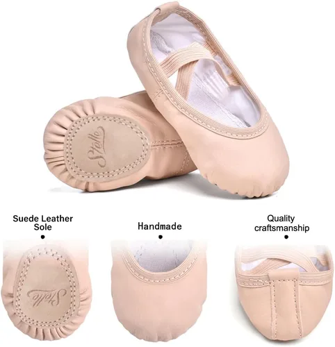 Vista 4 de Stelle Zapatos de ballet para niñas Zapatillas de ballet para niños pequeños Zapatillas de cuero suave para niños Zapatos de baile para niños