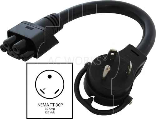 Vista 2 de AC WORKS Adaptador de carga EV para uso Tesla (TT-30P RV/Trailer 30A Gen2)