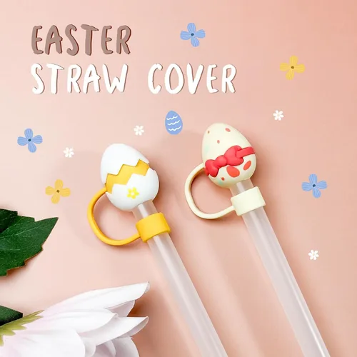 Vista 3 de Juego de 2 fundas de popote de silicona con diseño de huevos de Pascua para Stanley Cup de 30 oz/40 onzas, bonitos accesorios reutilizables