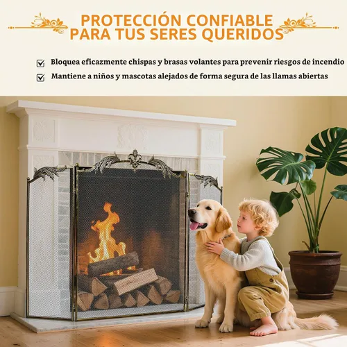 Vista 5 de WICHEMI Pantalla de Chimenea de 3 Paneles Plegable Pantallas de Chimenea 50.4 x 32.3 Pulgadas Metal Protectores de Chimenea Cubierta de Malla Prueba
