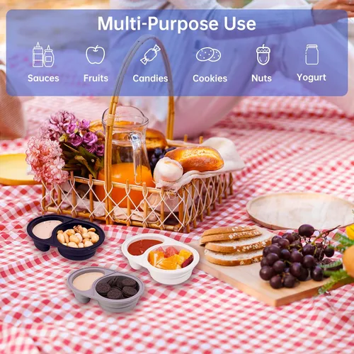 Vista 3 de NiHome Paquete de 3 recipientes de silicona reutilizables de doble compartimento con tapas, seguros para alimentos de bebé, a prueba de fugas