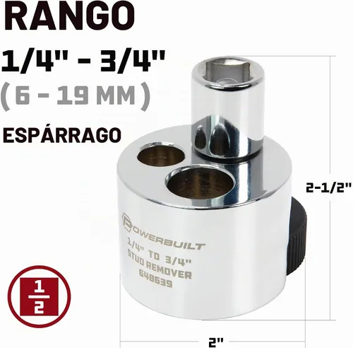 Vista 2 de Herramienta extractora de pernos Powerbuilt, quitar tuercas de 1/4" a 3/4", pernos rotos o adheridos, sujeta pernos dañados - 648639, plateado