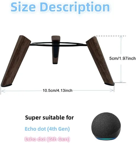 Vista 2 de Soporte de trípode de madera real para Alexa Echo Dots (4.ª generación) (5ª generación), soporte de madera con marco de metal y pies de silicona